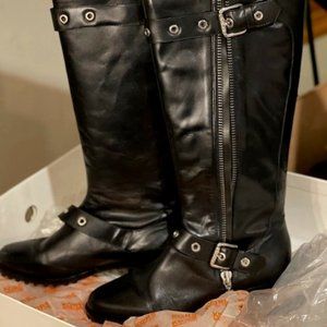 Black High Boot, Fallon Shiny Calf